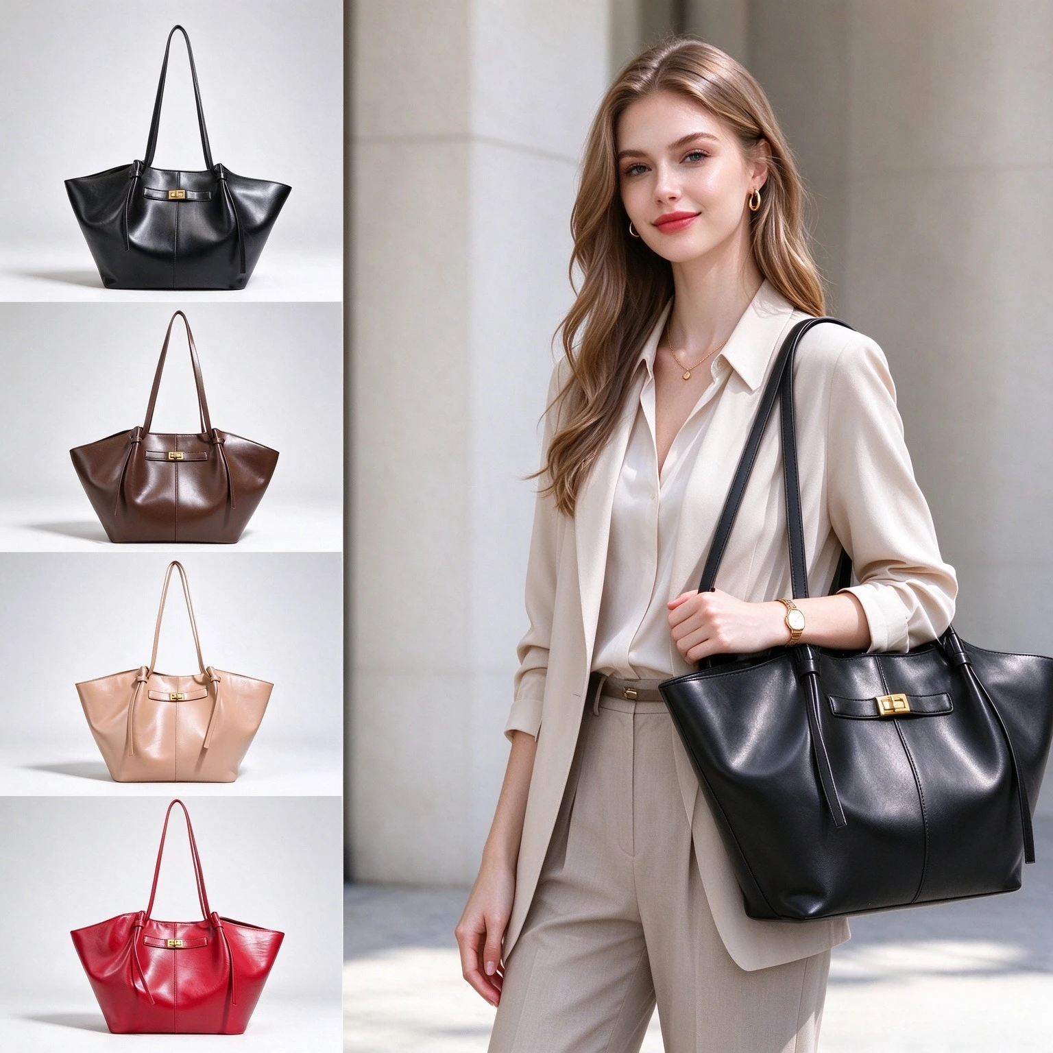 Leatherwork Designs - Damska luksusowa torba typu tote w